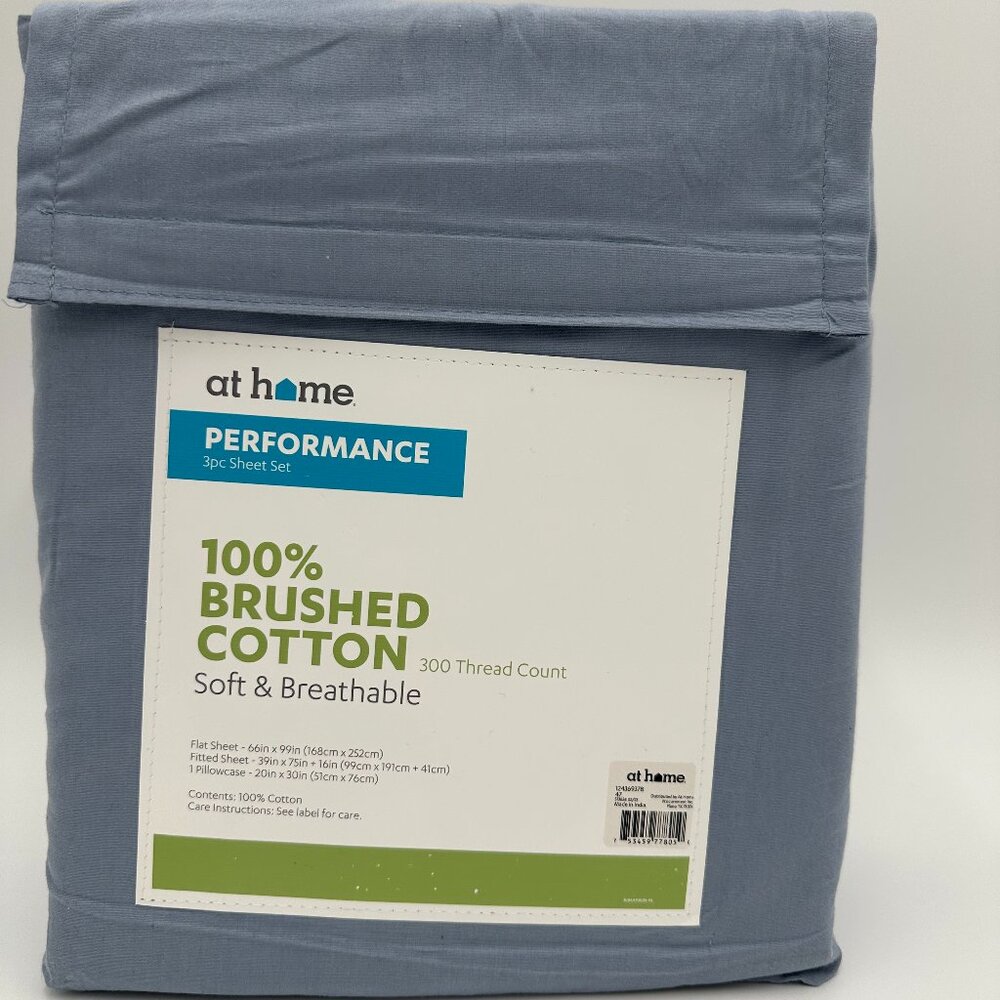 100% Cotton Twin Sheet Set 3pc Brushed 300TC Soft Breathable Bedding